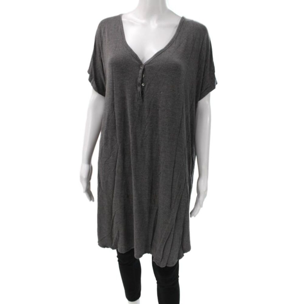 Hatch Women T-Shirt Dress Gray V-Neck Short Sleeve Maternity Size One Size